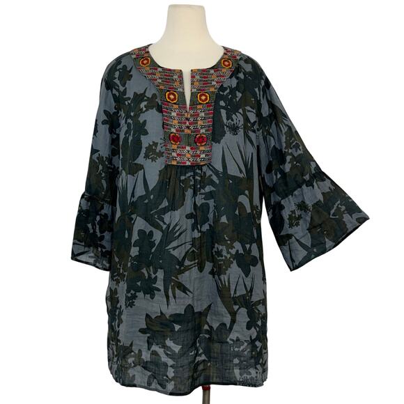 botanica embroidered linen mini dress Charo Ruiz Ibiza Marlene Blue Botanic Embroidered Mini Dress